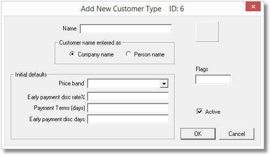 Control Centre-Customer Types-Add