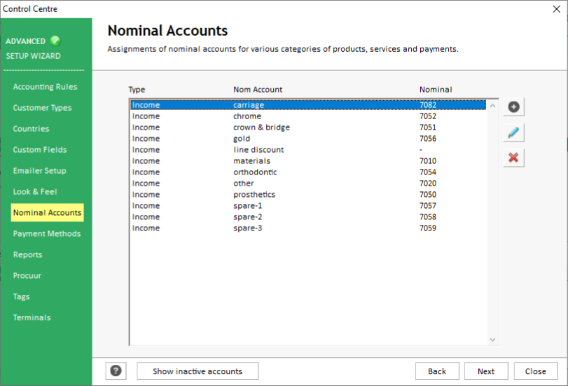 Control Centre-Nominal Accounts