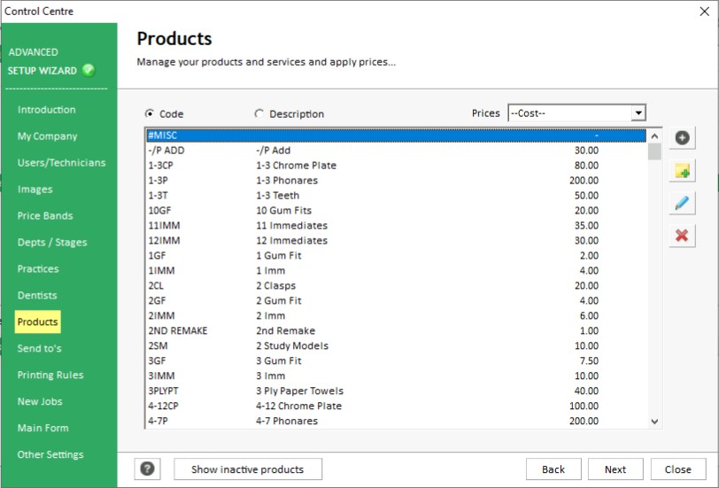 Control Centre-Sales Items