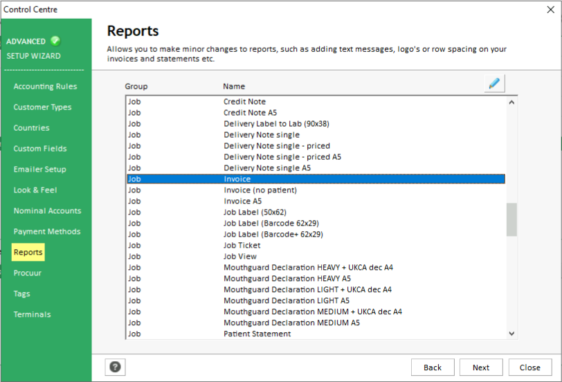 Control Centre-Reports and Tasks
