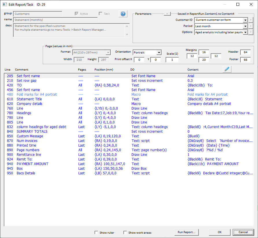 Control Centre-Reports and Tasks-Edit report